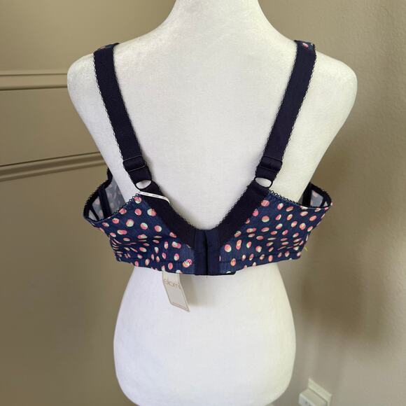 NWT Elomi Kim Underwire Stretch Lace Plunge Bra EL4340 40I Polka Dot Navy Pink - Picture 4 of 7